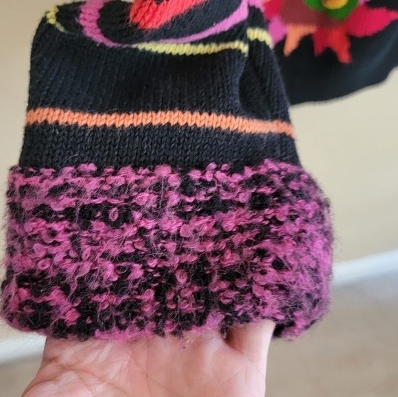 Storybook Knits | Colorful Floral Cardigan Sweater with Striped Sleeves Size 1X - Picture 4 of 6